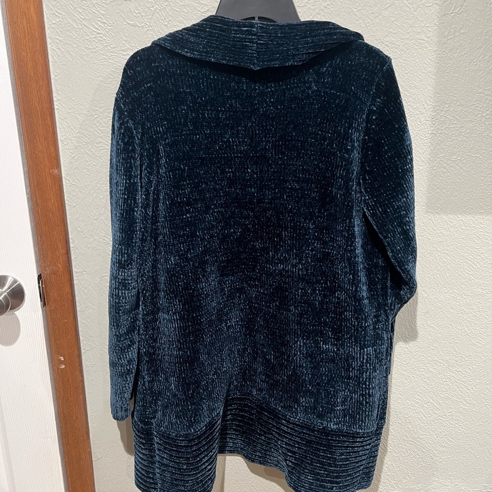 Coldwater Creek Deep Teal Chenille Open-Front Cardigan Heavy Warm Cozy Size L - Picture 3 of 3